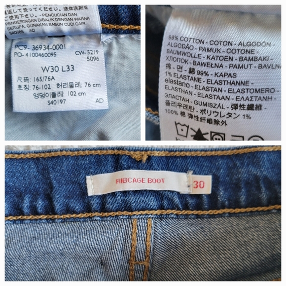 Levi's Ribcage Boot Distressed 90's High Waisted Casual Denim Jean- Dark Wash - Picture 7 of 10